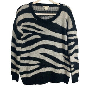 Club Monaco Women’s Mohair Blend Zebra Print Pullover  Sweater Medium David Rose
